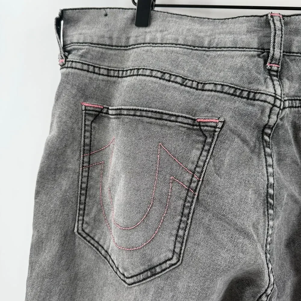 True Religion Jeans Men’s 36 Ricky Relaxed Straight Pink Stitch Cotton Stretch